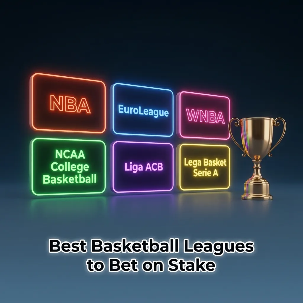 Graphic listing global basketball leagues and tournaments available for betting on Stake