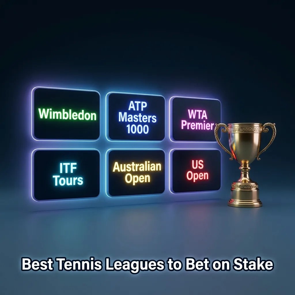 Graphic showing major tennis tournaments and tours available for betting on Stake throughout the season