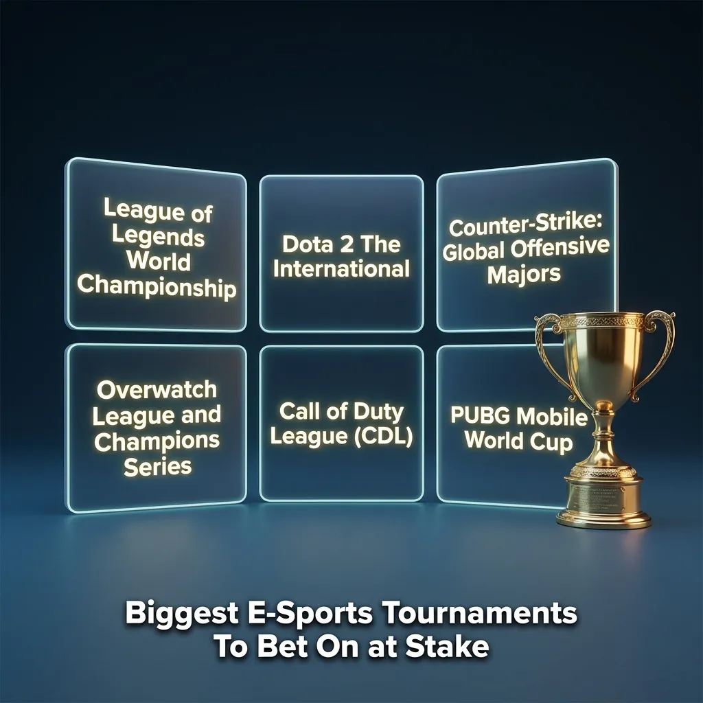 Infographic listing major esports tournaments for Dota 2, CS2, LoL, Valorant, StarCraft II, MLBB, and Rainbow Six Siege.