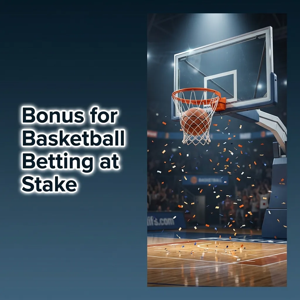 Stake promo banner showing welcome bonus for new basketball bettors with terms, wagering requirements, and supported bet types