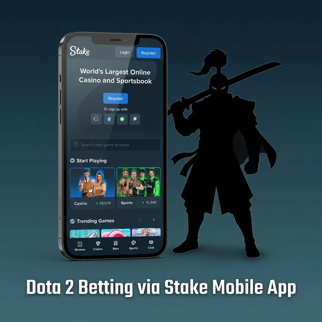 Person using Stake mobile app in India to bet on live Dota 2 esports matches and track odds on a smartphone
