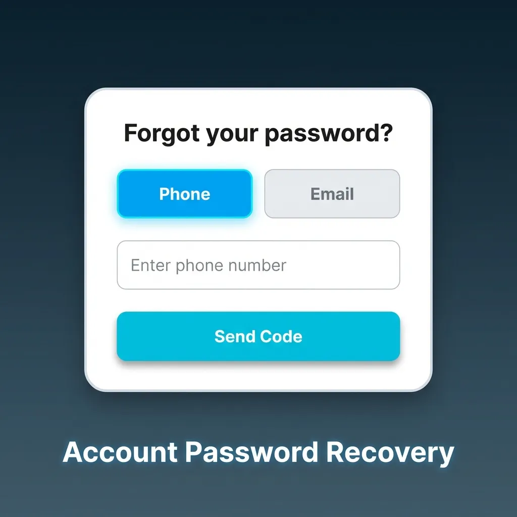 Illustration of a user resetting a forgotten password for their Stake account using email or phone verification