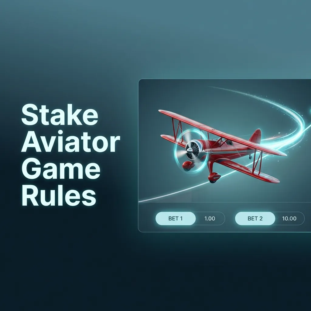 Illustrated Stake Aviator rules screen with red plane, rising multiplier bar, and key crash game instructions