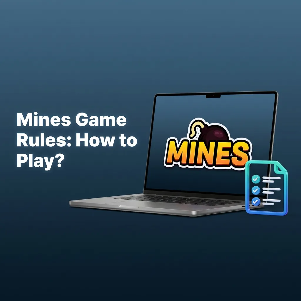 Illustration of a 5x5 Mines game grid on Stake with hidden mines, safe gems, and cashout multipliers