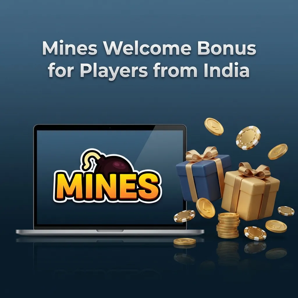 Banner for Indian players showing “Mines 200% welcome bonus up to ₹1,00,000” and “$75,000 weekly raffle” promotional text