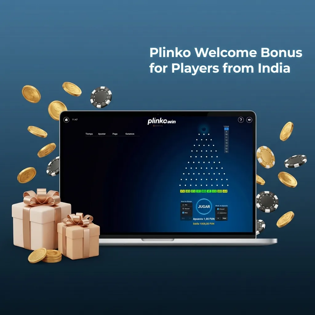 Colorful Stake Plinko welcome bonus banner for Indian players, showing 200% up to ₹1,00,000 and $75,000 raffle details