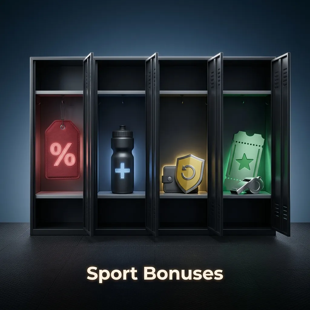 Sport bonuses page showing welcome, reload, accumulator boost, and esports offers with rupee amounts and activation steps