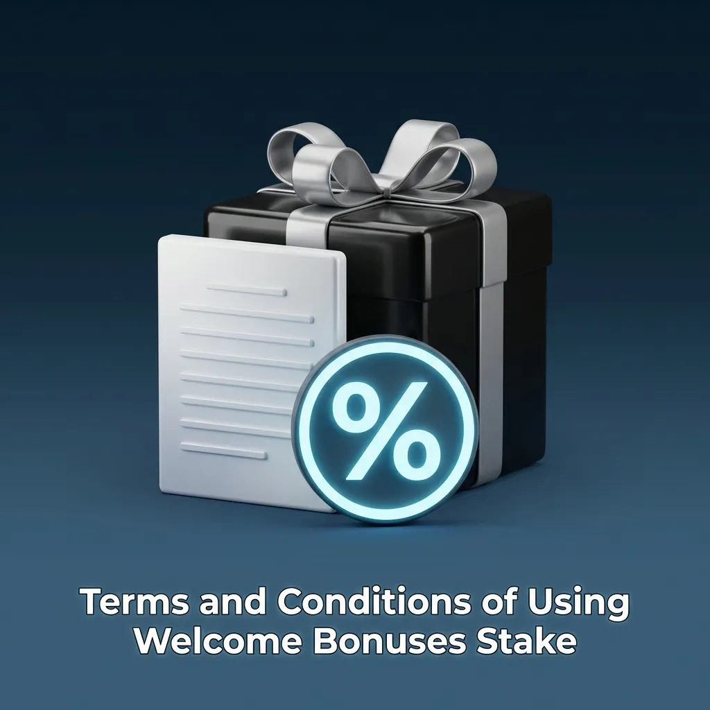 Infographic summarizing Stake welcome bonus rules, wagering requirements, eligibility, deposit minimum, and bonus abuse warnings