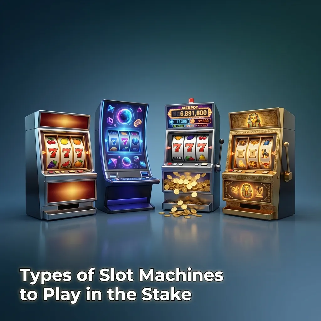 Colorful Stake casino lobby screen showing classic, video, Megaways and jackpot slot machine icons in a grid