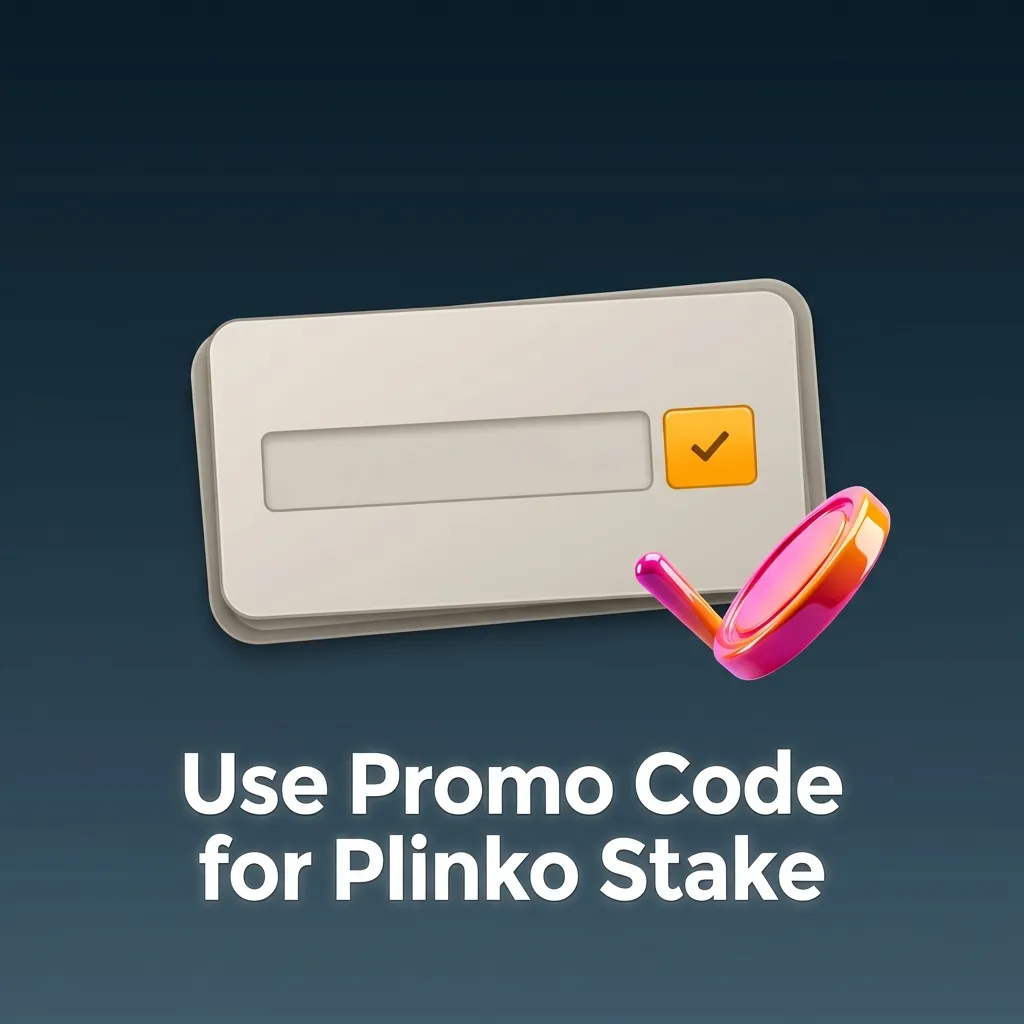 Promo banner for Stake Plinko featuring promo code “PLINKOIN” and text about entering it for extra casino bonuses