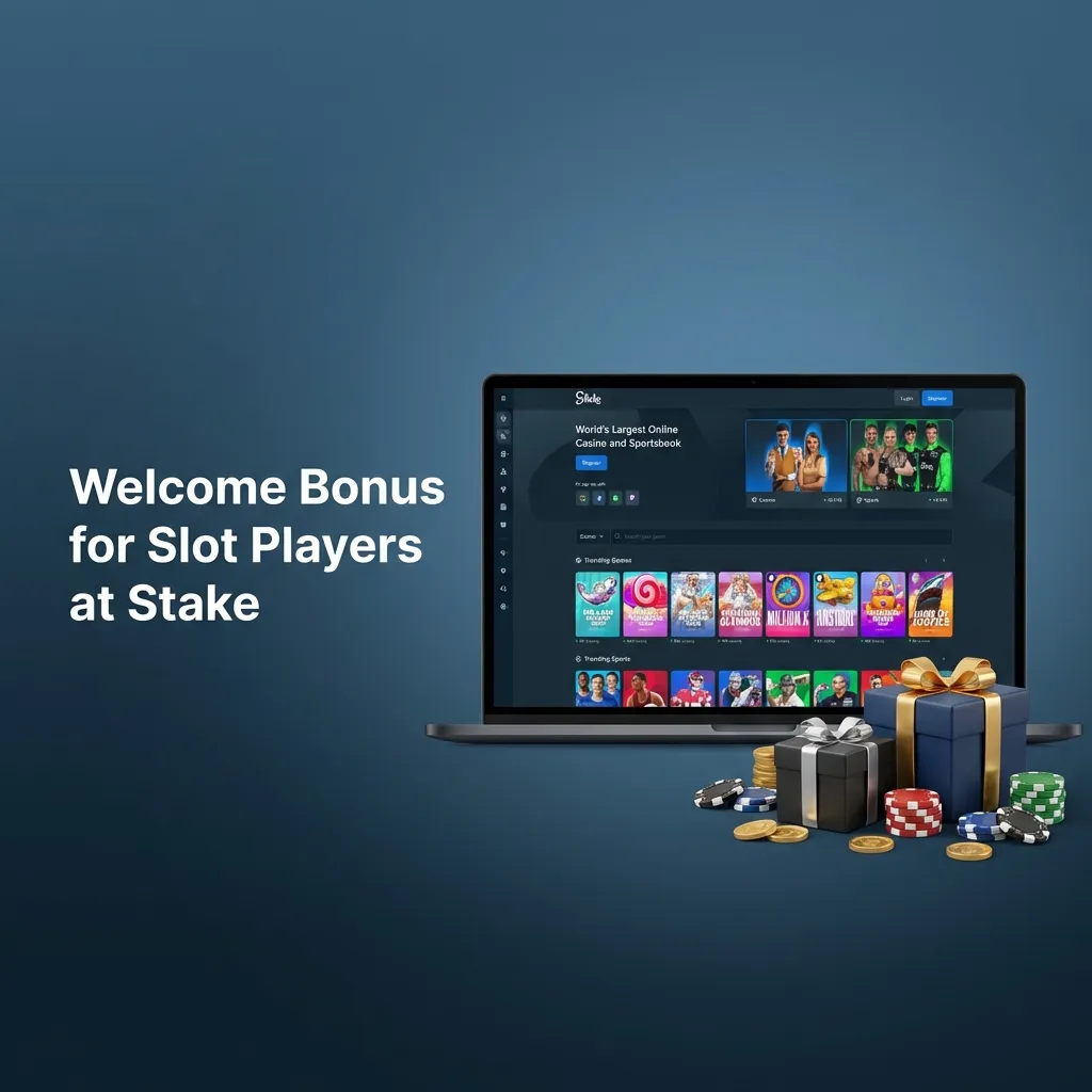 Stake casino welcome bonus banner showing 200% up to ₹1,00,000 for new slot players after first deposit