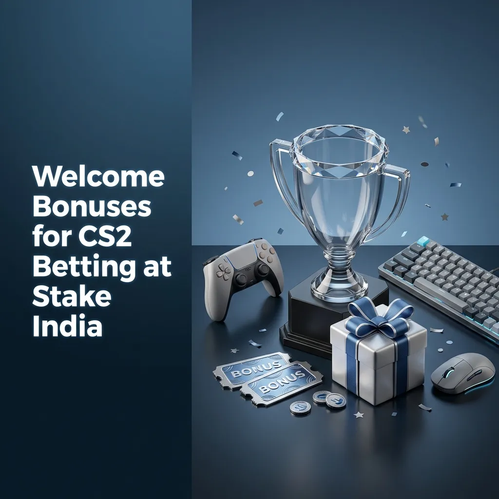 Stake India CS2 betting promo banner showing 200% welcome bonus up to ₹1,00,000 and $75,000 weekly raffle