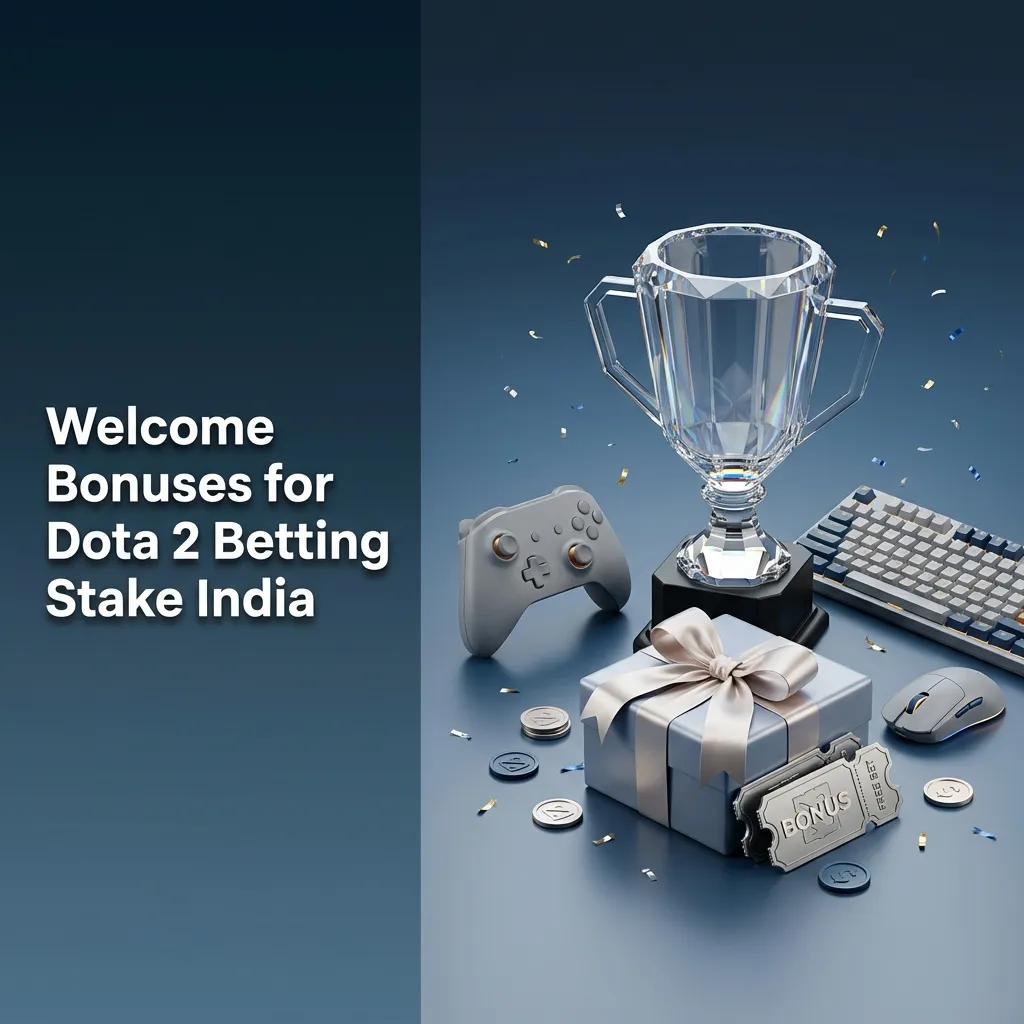 Stake India Dota 2 betting promo showing 200% welcome bonus up to ₹1,00,000 and $75,000 weekly raffle