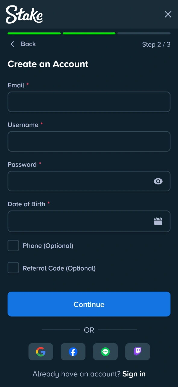 app screenshot registration