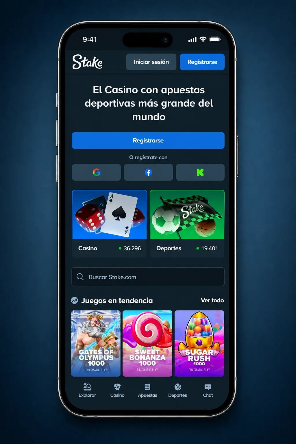 Inicio de sesión en Stake.com desde el móvil con navegador Chrome o Safari en Argentina