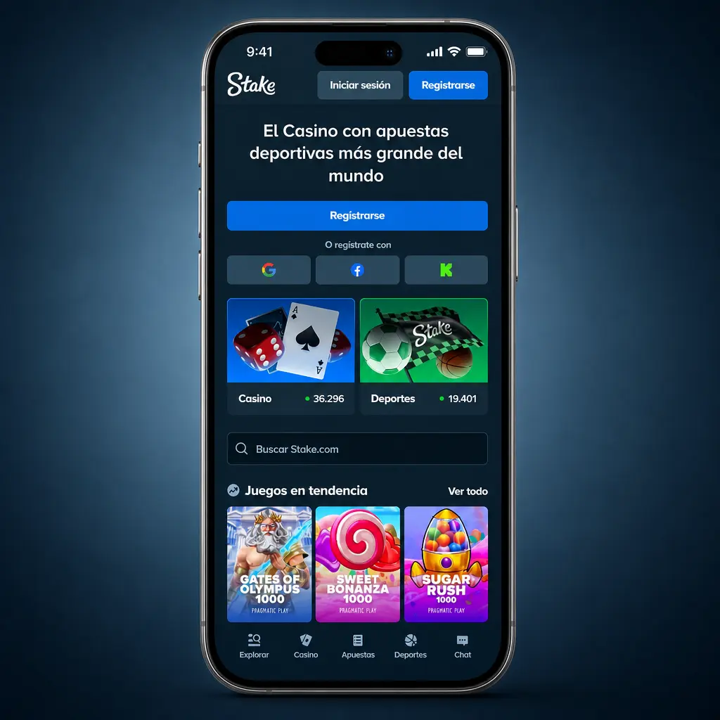Pantalla de inicio de sesión en Stake.com desde Argentina con acceso a casino, apuestas y bonos