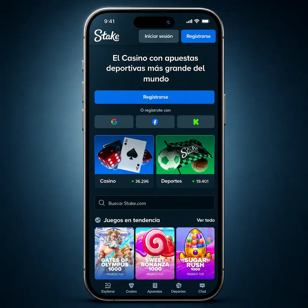 Formulario de registro en Stake.com desde Argentina con opciones de email, Google o Twitch para crear cuenta