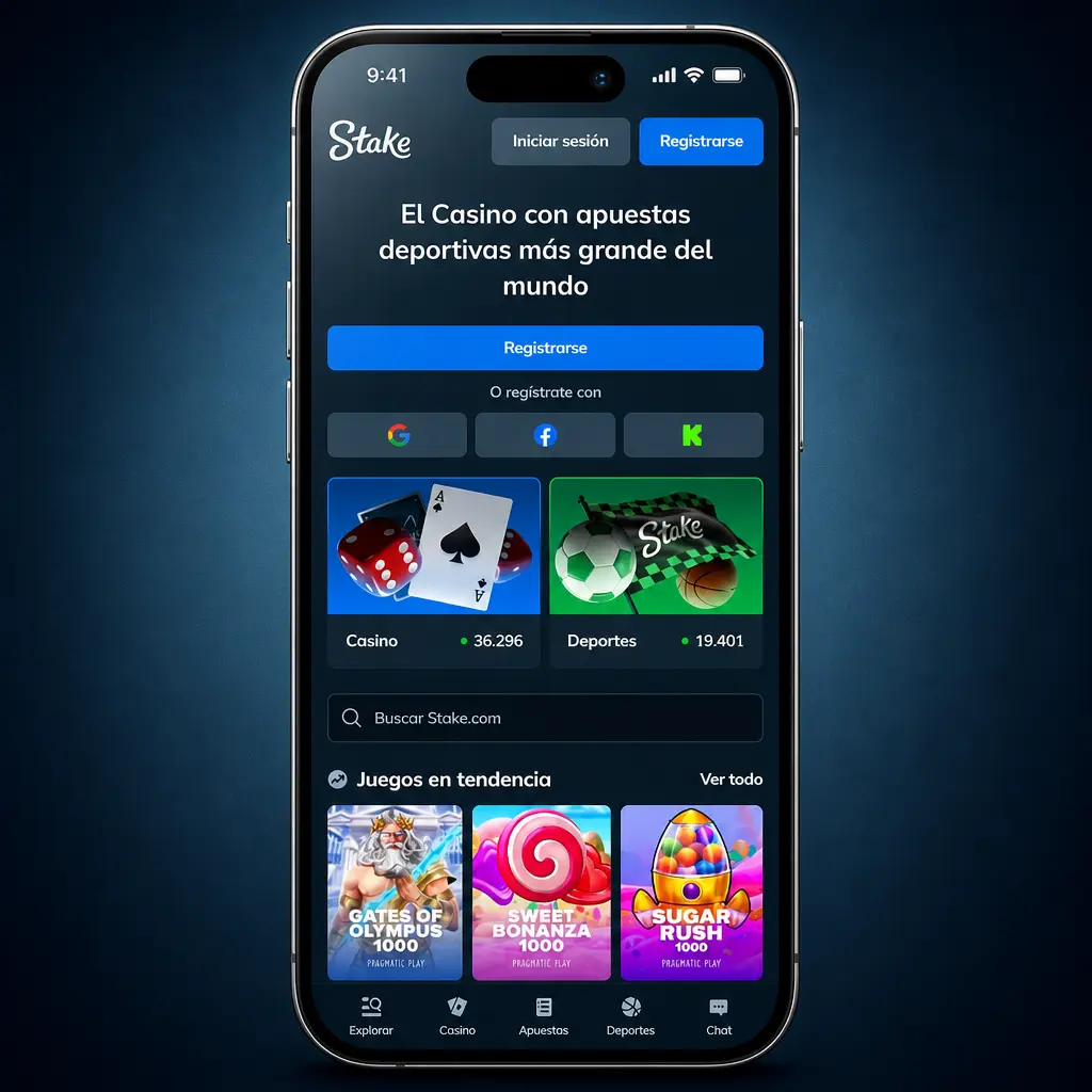 Formulario de registro en Stake.com desde Argentina con opciones de email, Google o Twitch para crear cuenta