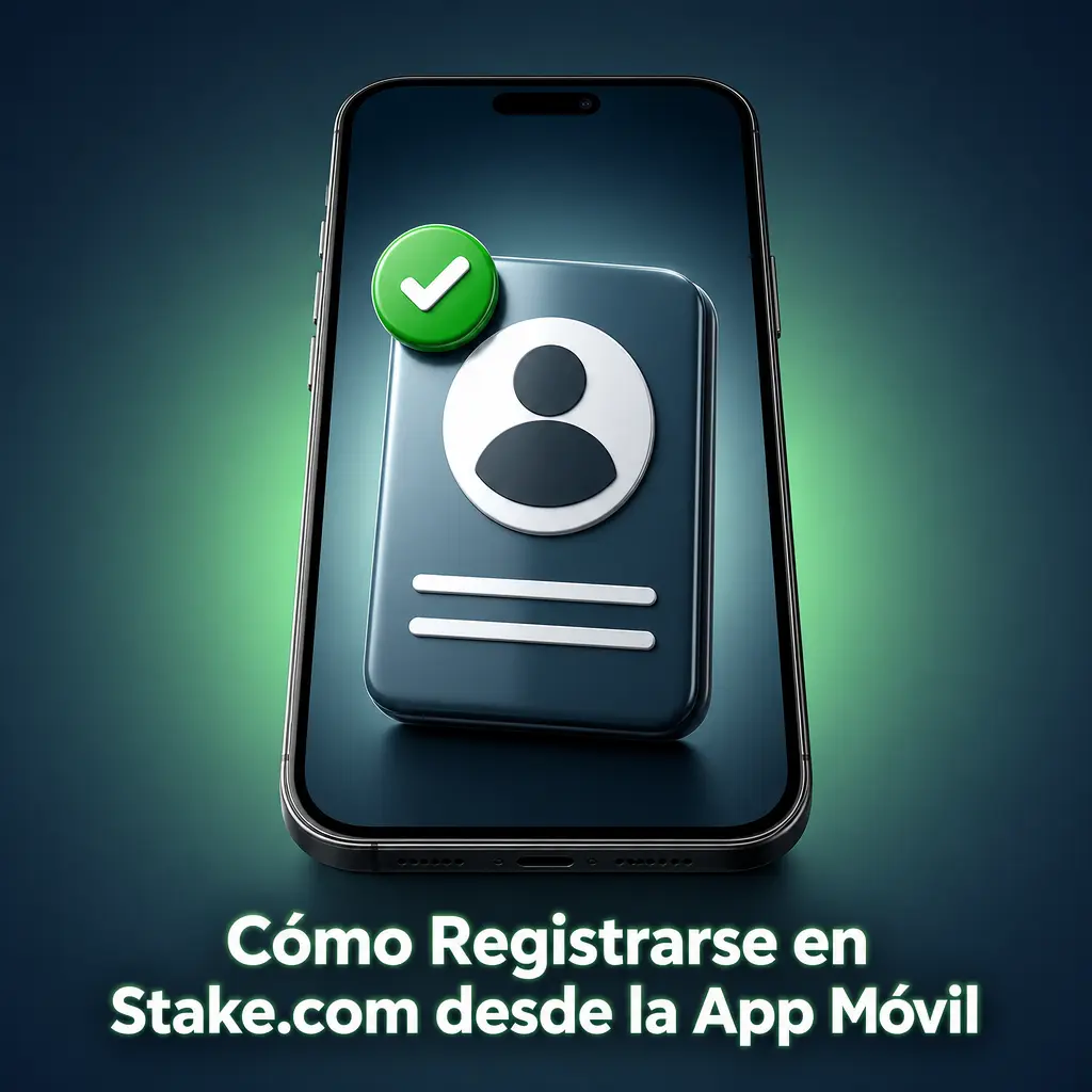 Pantalla de registro en la app móvil de Stake.com con pasos para crear cuenta en iOS y Android