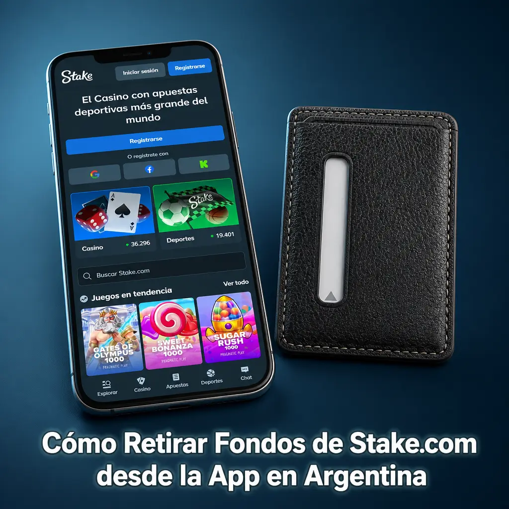Pantalla de la app de Stake.com mostrando el proceso de retiro de fondos desde celular en Argentina