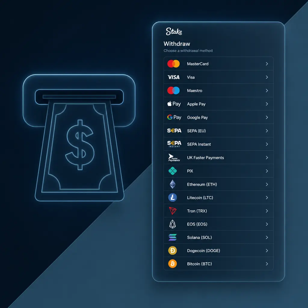 Métodos de retiro en Stake.com para Argentina: criptomonedas, PIX, Visa y MasterCard con verificación KYC