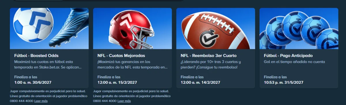 Promociones deportivas de fútbol y NFL en Stake Argentina