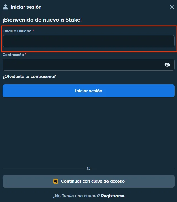 Campo de email o usuario en la ventana de inicio de sesión