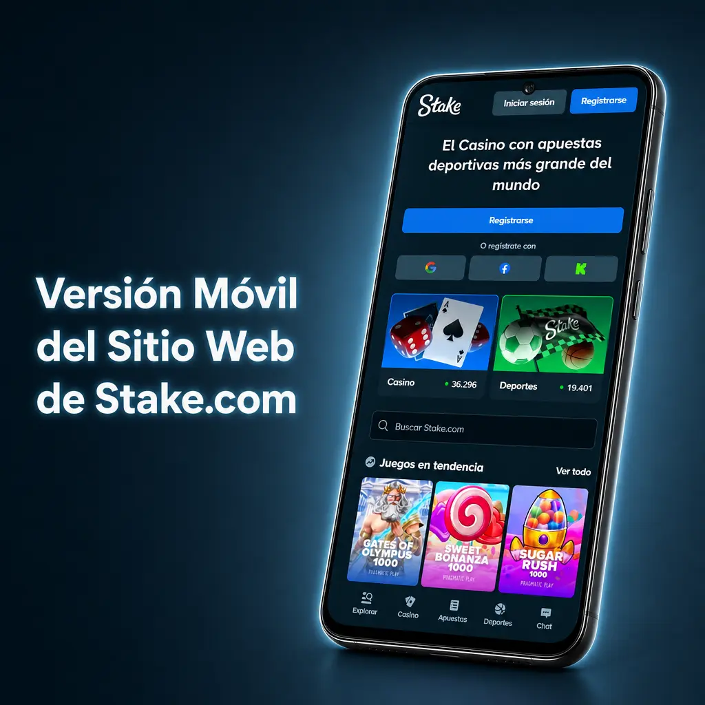 Versión móvil de Stake.com en smartphone mostrando apuestas deportivas y casino accesible desde el navegador